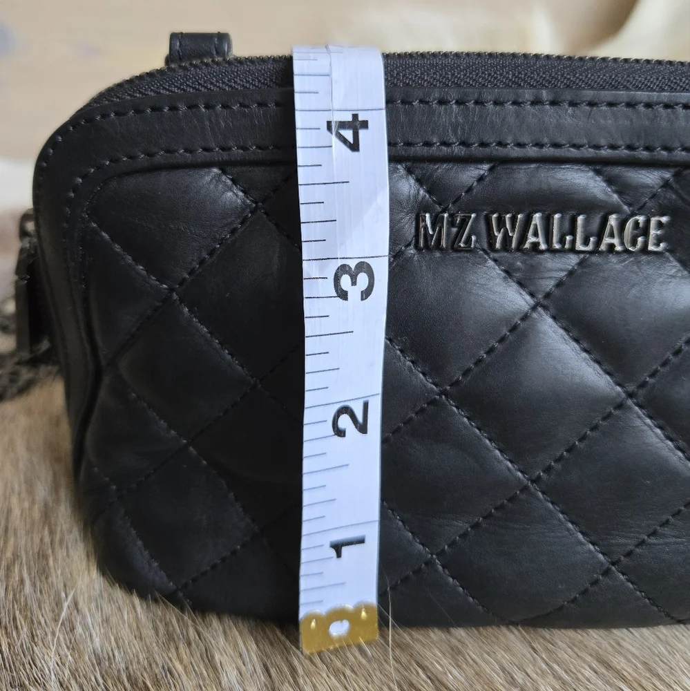 Rare!! MZ Wallace Black Leather Emily Crossbody with Blue Interior - Picture 6 of 12